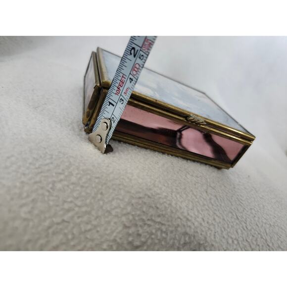 Vintage Enesco Thomas Kinkade Etched Glass Brass Jewelry Trinket Box Cottage - Picture 15 of 16